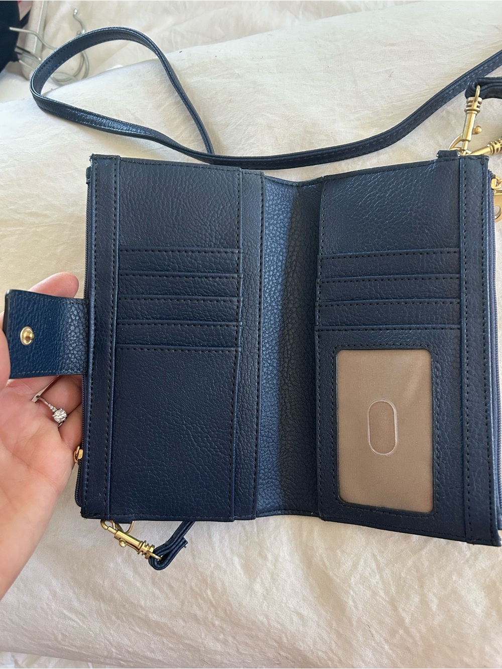 Relic Navy Crossbody/Wristlet Wallet with Gold-Tone Hardware. Lots of Pockets!